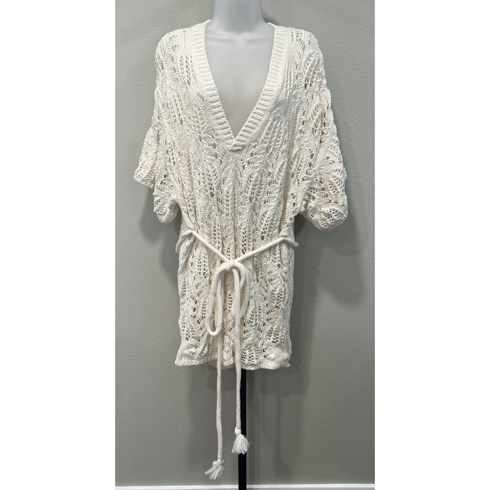 IRO Paris Crocheted Cream Organic Cotton Sweater Dress Coverup Small Deep V-neck